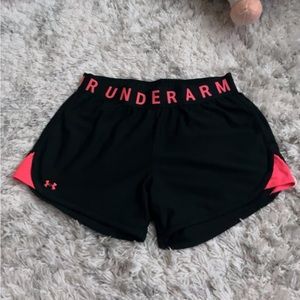 Black and Pink Women’s Play Up 3.0 Shorts. Size- M Brand- Under Armour
